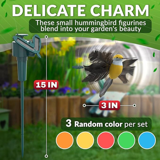 3 Pcs Solar Hummingbird Garden Stakes that Move Like Real Birds - Decorative Garden Stakes, Fluttering Moving Hummingbird Decor, Waterproof Battery Powered Yard Decorations Outdoor for Plants & Patio