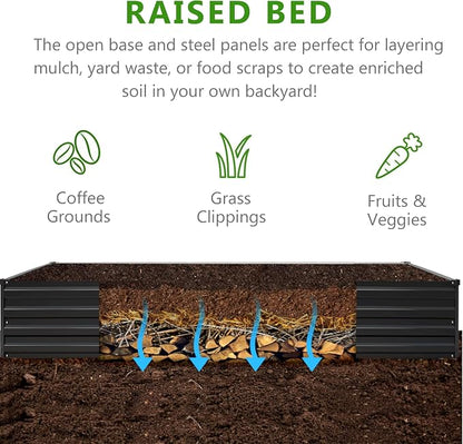 2PCS 10x3x1ft Galvanized Raised Garden Bed Kit,Metal Planter Box for Vegetables,Flowers,Herbs Durable Rust-Resistant Patio Gardening Beds,Black