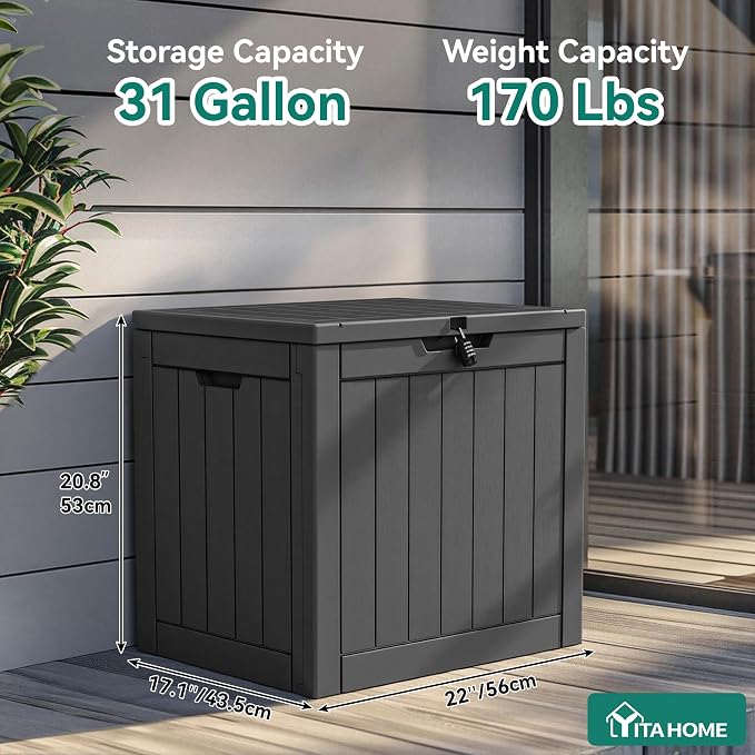 YITAHOME 30 Gallon Deck Boxes 2 Pack | Waterproof Outdoor Storage for Cushions, Tools & Pool Accessories, Resin Package Delivery for Patios, Gardens & Decks, Black