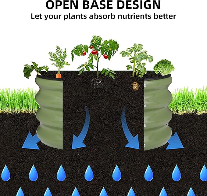 STAGE 3 Pcs Round Raised Bed, 2×2×1ft Galvanized Steel Planter Box for Small Space Gardening, Easy Assembly Elevated Garden Bed with Open Bottom Drainage for Vegetables Herbs Flowers, Olive Green