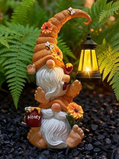 Solar Garden Gnome Statue with LED Lights, Waterproof Outdoor Decoration for Patio Lawn Yard, Perfect for Mom Women Grandma