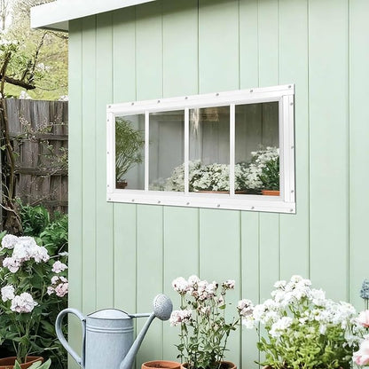 Shed Windows 2 Pack, Fixed Transom Windows 10" x 23" White | Small Chicken Coop Windows with Tempered Glass for Shed, Barns, Playhouse, Household, Garage