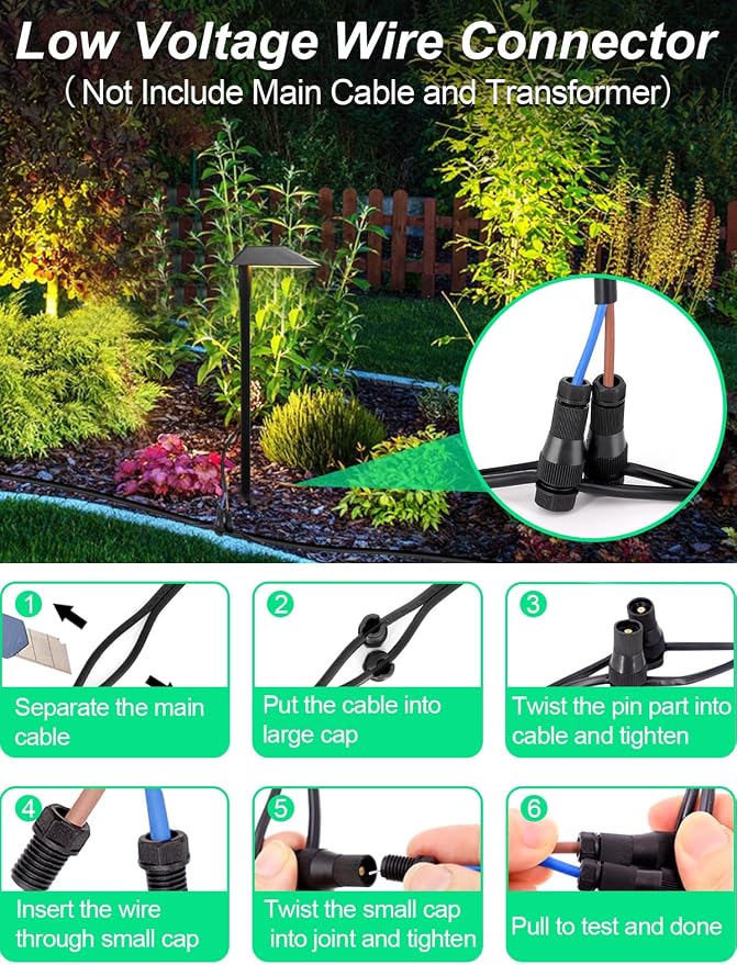 5W Low Voltage Landscape Pathway Lights with Connectors,12-24V Outdoor Path Lights, 3000K Wired Landscape Lights for Yard Garden Walkway, IP66 Waterproof（12Pack）