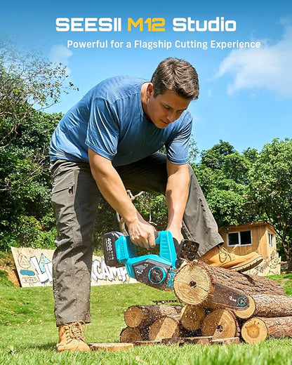 SEESII 12-Inch Electric Chainsaw Cordless, Brushless Motor | 2 x 4.0Ah Battery, Auto Oiling, Tree Saw with Tool-free Chain Tension, Wood Cutting Trimming Branch, Yard Work