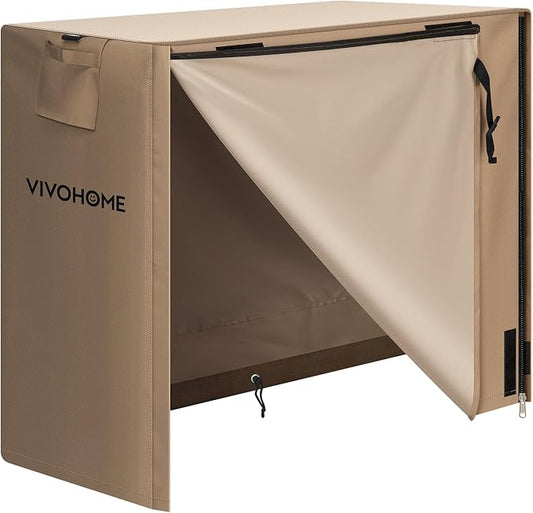 VIVOHOME 4ft Firewood Log Rack Cover, Heavy Duty 600D Oxford, Double Layer Outdoor Weather Resistant Fire Wood Storage Holder Cover with Zipper and Hook Loop Tape, Brown