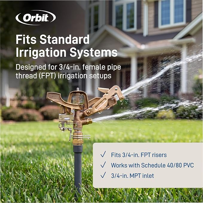 Orbit 55016 Brass Impact Sprinkler Head, Dual Nozzle, 3/4 in. MPT