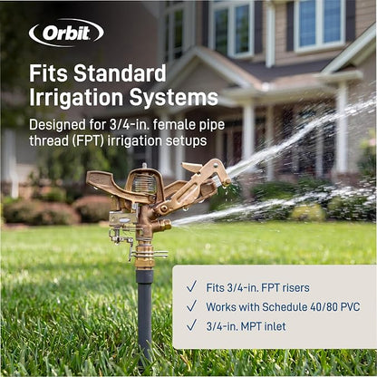 Orbit 55016 Brass Impact Sprinkler Head, Dual Nozzle, 3/4 in. MPT