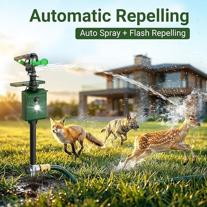 Solar Animal Sprinkler Cat Repeller Motion Sensor Deer Repellent Motion Activated Sprinklers for Animal Deterrent 2 Pack with Flashing Lights Squirrel Dog Fox for Yard Lawn Courtyard Farm