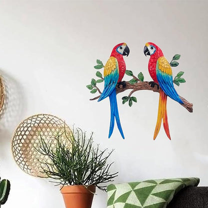 Limygus Colorful Hand-Painted Tropical Macaw Parrot Metal Wall Decor, Indoor Outdoor Hanging Ornament for Yard Patio Fence