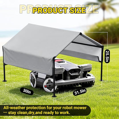 Robot Mower Garage + Waterproof Cover, 32"x30"x26" | Heavy Steel Frame | Thickened 600D Oxford Fabric Sun Resistant Dustproof Shelter, Fits Husqvarna, Mammotion, Segway, WORX, ECOVACS, MOVA & more