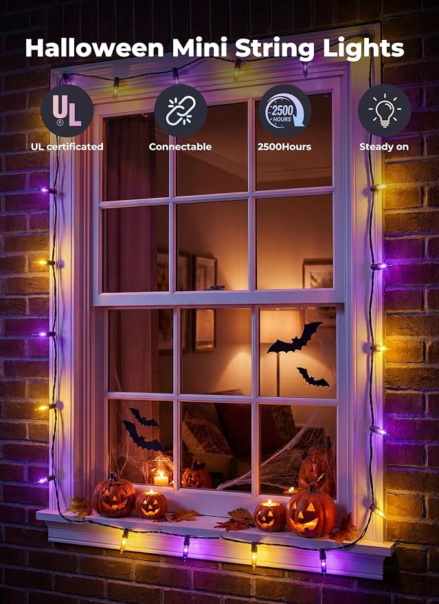 Minetom Halloween String Lights Orange & Purple 100 Count 20 Feet Incandescent Bulb Mini Lights for Indoor Outdoor Garland Party Festival Haunted House Decoration