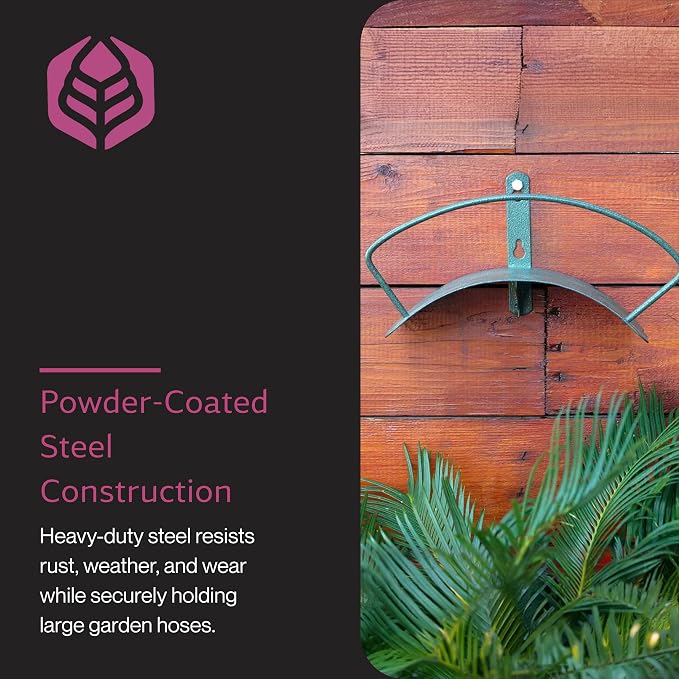 Yard Butler Heavy Duty Wall-Mounted Hose Hanger - Garden Hose Holder for Convenient Organization - Holds up to 125 Feet - Powder Coated Steel - Heavy Duty Bracing - Classic Design, Green