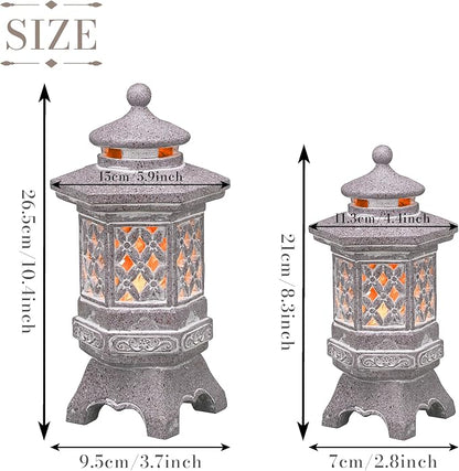 TERESA'S COLLECTIONS Pagoda Garden Statues with Solar Outdoor Light, Resin Zen Garden Lantern Asian Decor Outdoor Statues Lawn Ornaments Patio Porch Yard Decor Gifts for Mom 10.4"