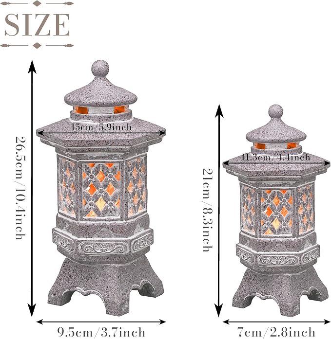 TERESA'S COLLECTIONS Pagoda Garden Statues with Solar Outdoor Light, Resin Zen Garden Lantern Asian Decor Outdoor Statues Lawn Ornaments Patio Porch Yard Decor Gifts for Mom 8.3''