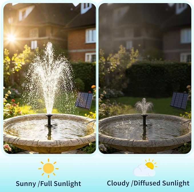 Solar Fountain Pump, DIY Solar Water Pump Kit for Bird Bath, Upgraded 1.8W Solar Powered Fountain with 9.84FT Cord & 4 Nozzles Modes for Outdoor Features, Ponds, Garden, Fish Tank