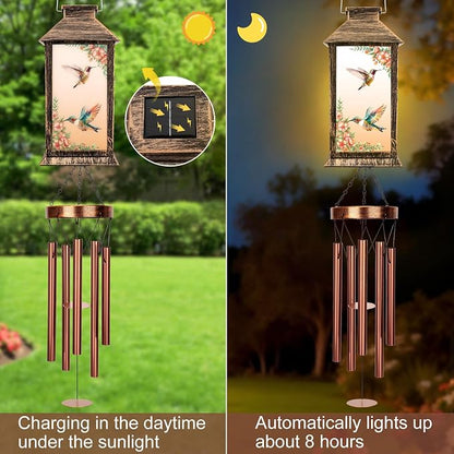 YHmall Wind Chimes for Outside, 37" Memorial Windchimes Outdoors Hummingbird Gifts for Women Mom Grandma, Hanging Lantern Solar Wind Chimes for Outside Home Patio Garden Outdoor Decor