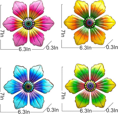 LITIALLY 4PCS Metal Flowers Outdoor Decor, 6 Inch Garden Wall Art Decorative, Metal Flower Outdoor Wall Sculptures Hanging Indoor Outdoor Home, Garden