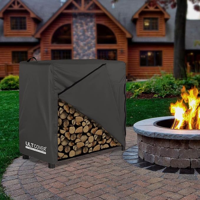 ULTCOVER Waterproof Firewood Racks Cover 4 Feet Heavy Duty Outdoor Logs Holder Stand Cover, Black