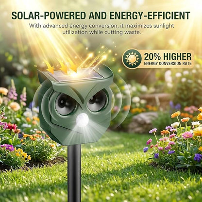 2 Pack Solar Ultrasonic Animal Repeller with Flashing LED Lights – Cat Deterrent Outdoor for Squirrels, Deer, Raccoons, Rabbits, Skunks, Dogs – Protects Garden, Yard, Lawn, Farm & Crops