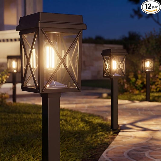 XMCOSY+ 12 Pack Solar Pathway Lights, 50LM Bright Garden Lights Solar Powered, Long Lasting Outdoor Solar Lights for Yard Backyard Driveway Walkway Landscape Path (Warm/Cool White)