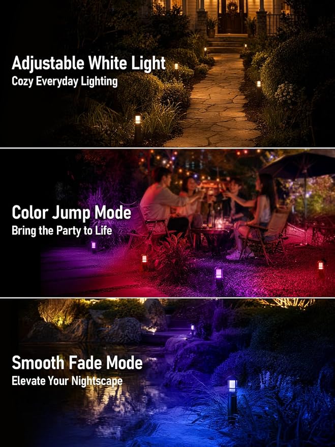 LEONLITE 12-Pack RGBCW Low Voltage Landscape Pathway Lights, 3W, CRI90 | Color Changing, 12-24V AC/DC, Aluminum, ETL, Multi-Color, Low Voltage LED Bollard Path Lights, for Walkway Yard Garden