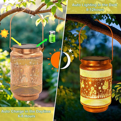 Butterfly Solar Lanterns Outdoor Waterproof with Shepherd Hook, Gifts for Birthday Women Mom Grandma, Metal Solar Hanging Lights Garden Decor for Outside Yard Patio Pathway Backyard Porch