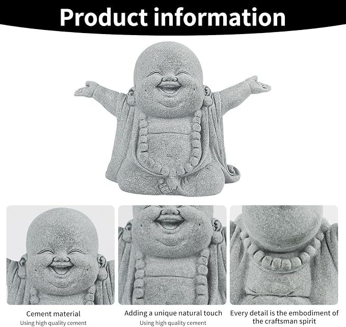 PineHaven Laughing Buddha Statue, Buddha Sandstone Statue, Feng Shui Decor for Wealth Good Luck,Zen Monk Statue Ornament for Home Garden Office Indoor Outdoor Decoration