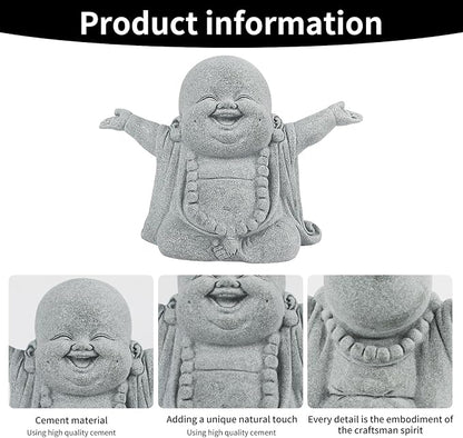 PineHaven Laughing Buddha Statue, Buddha Sandstone Statue, Feng Shui Decor for Wealth Good Luck,Zen Monk Statue Ornament for Home Garden Office Indoor Outdoor Decoration