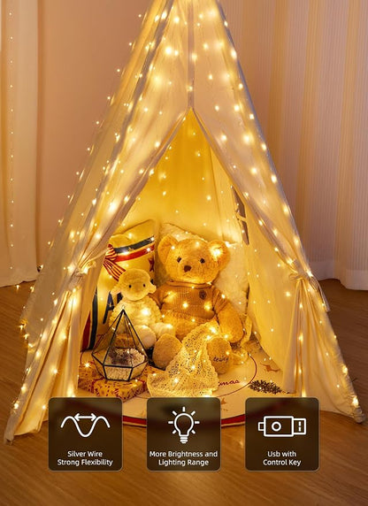 Brightown 2 Pack 300 LED Fairy Curtain Lights, 9.8ft x 9.8ft String Lights | USB Plug in 8 Lighting Modes Christmas String Hanging Lights with Remote for Bedroom Indoor Outdoor Party Xmas Warm White