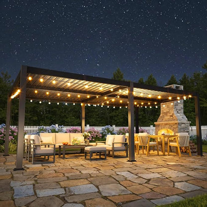 Louvered Pergola, 12' x 20' Outdoor Pergola, Aluminum Frame Patio Gazebo with Adjustable Louvers Roof & Integrated Gutter System, Outdoor Hardtop Gazebo for Patio, Backyard, Deck, Garden, Dark Gray