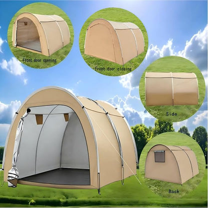 Hwayslon Bike Storage Shed Tent, 420D Oxford Fabric, Waterproof, Khaki Color, Used for Yard Furniture, Lawn Mower, Bicycle, Motorcycle Storage, 6.6x6.6x5.8 Feet