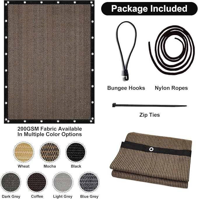 Artpuch 90% Sun Shade Cloth, 10 x 14 FT Pergola Shade Cover Canopy with Grommets, Sun Screen Fabric Tarp for Patio, Outdoor, Garden, Backyard, Mocha