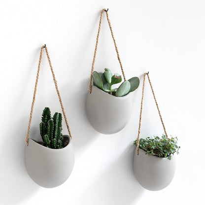 Kazai. Wall Planters -Ellie- | Hanging Ceramic Plant Pots 3 Pieces | Wall Decoration for Indoors, Balcony and Garden | Light Gray (Matte)