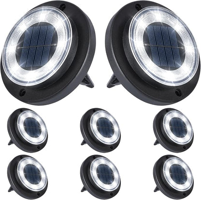 Flacchi Solar Lights Outdoor Waterproof - 2-in-1 Solar Powered Ground Lights Outdoor Solar Disk Light Landscape Light for Deck Step Patio Yard Pathway Walkway Driveway Garden (Cool White, 8 Pack)