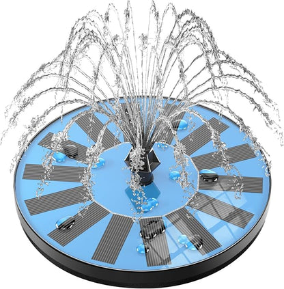 Yzert Solar Fountain Bird Bath Fountains Pump Upgraded 100% Glass Panel, Solar Powered Water Fountain with 8 Nozzles & 4 Fixers for Garden, Pond, Pool, Patio, Outdoor - No Battery Needed (Blue)