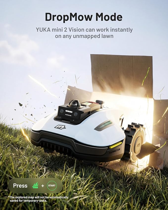 (2026 Upgrade) Mammotion YUKA mini 2 1000H Robotic Lawn Mower, for 0.25 Acre, 360° LiDAR + AI Vision, 45% Slope, DropMow, Smart Battery Management,Cutting Heights 2.0"-3.5"