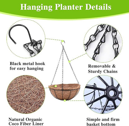 EIMQUVW Metal Hanging Planters Basket Set of 3 Hanging Flower Pots 12 Inch Chain Round Wire Plant Holder with Coco Coir Liner Garden Watering Hanging Baskets for Patio Garden Outdoor1