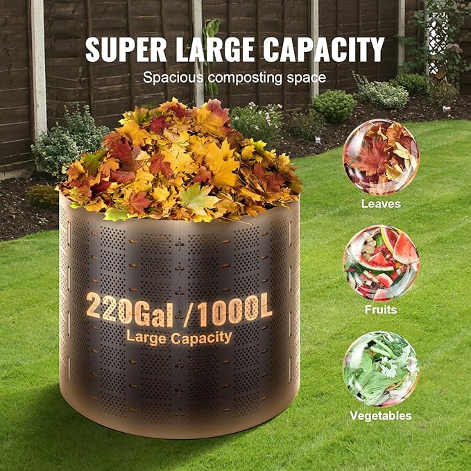 VEVOR Compost Bin 220 Gallon, Outdoor Expandable Composter, Easy to Setup & Large Capacity Composting Bin, Fast Creation of Fertile Soil