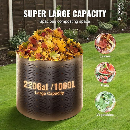 VEVOR Compost Bin 220 Gallon, Outdoor Expandable Composter, Easy to Setup & Large Capacity Composting Bin, Fast Creation of Fertile Soil