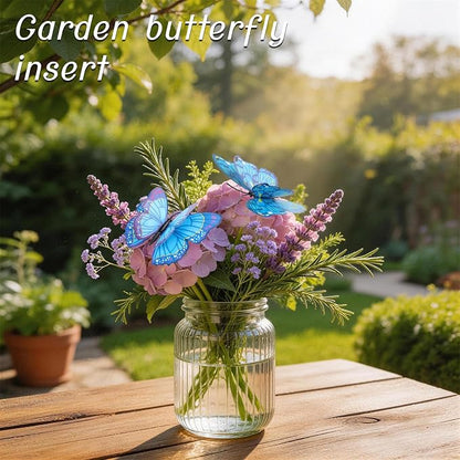30PCS Blue Butterfly Decorations Artificial Garden Stakes for Garden Decor | 3D Double Layer Waterproof Flower Arrangements Outdoor Indoor Spring Garden Decor