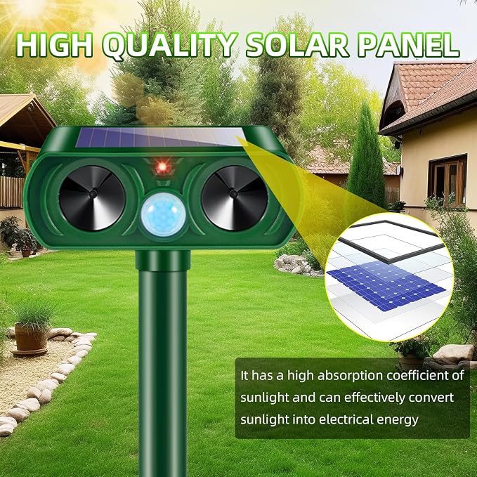 4 Pack Upgraded Sonic Fortress Pro Deer Repellent Devices,Solar Animal Repellent Ultrasonic Outdoor for Cats,Squirrels,Rabbits,Racoons,Skunks for Garden Yard Waterproof Motion Sensor Animal Deterrent