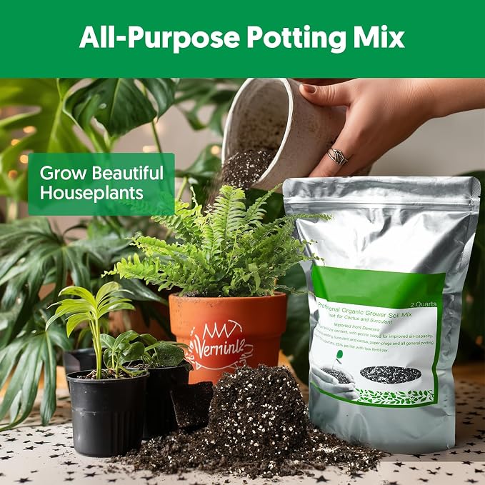 Succulent Cactus Potting Soil Mix (4 qt), All-Purpose Garden Potting Mix for Indoor Outdoor Plants, Quick Drain Houseplant Orchid Bonsai Perlite Soil, Ready-to-Use, Resealable Bag Design
