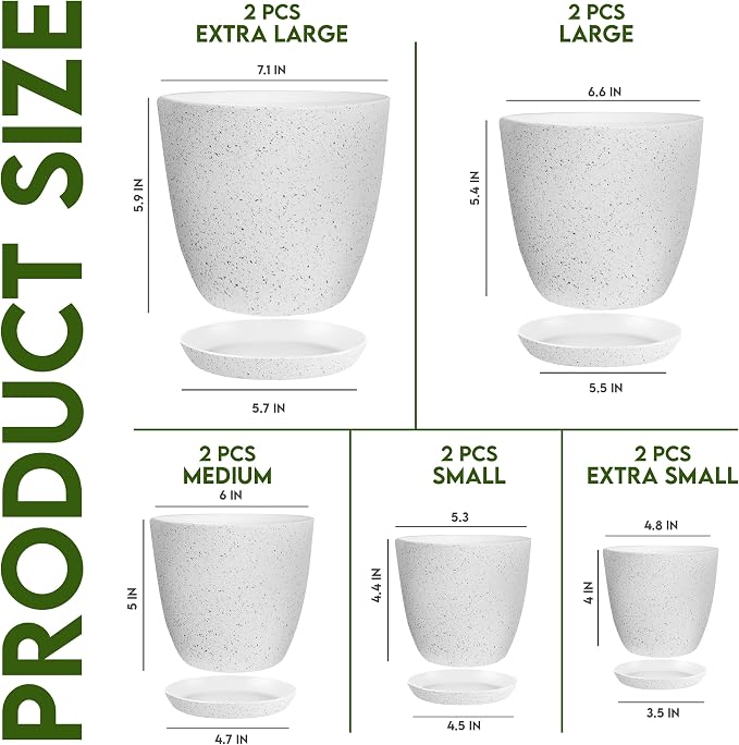 Utopia Home - Spotty Plant Pots Indoor with Drainage - 7/6.6/6/5.3/4.8 Inches Flower Pots - 10 Pack Plastic Planters - Ideal for Stocking Stuffers - (Speckled Grey, Pack of 10)