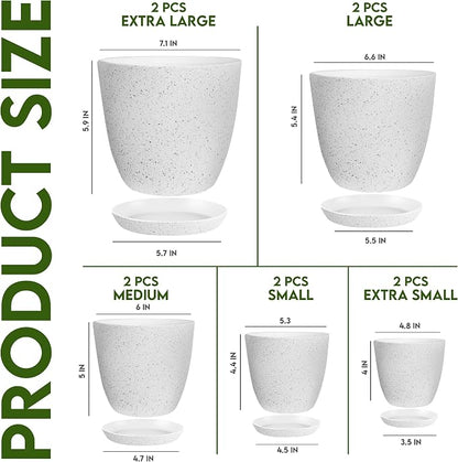 Utopia Home - Spotty Plant Pots Indoor with Drainage - 7/6.6/6/5.3/4.8 Inches Flower Pots - 10 Pack Plastic Planters - Ideal for Stocking Stuffers - (Speckled Grey, Pack of 10)