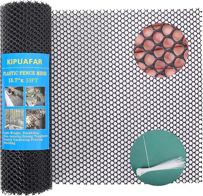 Black Plastic Wire Mesh Fence 15.7IN x 33FT - Commercial Grade Hexagonal Netting, Heavy Duty Snake & Rodent Barrier for Farms, Poultry Yards, Dog Runs | Durable Outdoor Security Fencing