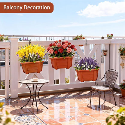 summer flower 3 Pack Hanging Planters for Railing, 9.84 Inch Plastic Window Box with Drain Hole Plug, Indoor Outdoor Flower Pots for Balcony Fence Garden Decor (Red)