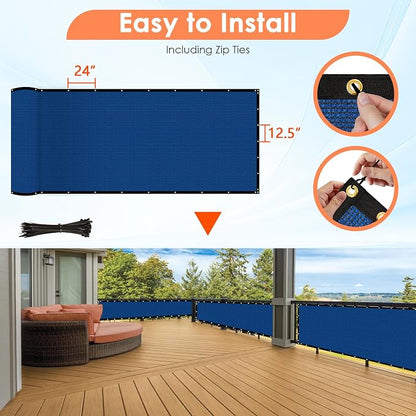 iCover 5x12ft Privacy Screen Fence, Outdoor Fencing Panels, Garden Windscreen Mesh Shade Sail Net Barrier, Fence Privacy Screen Reinforced Bindings and Brass Grommets Cable Zip Ties, Royal Blue