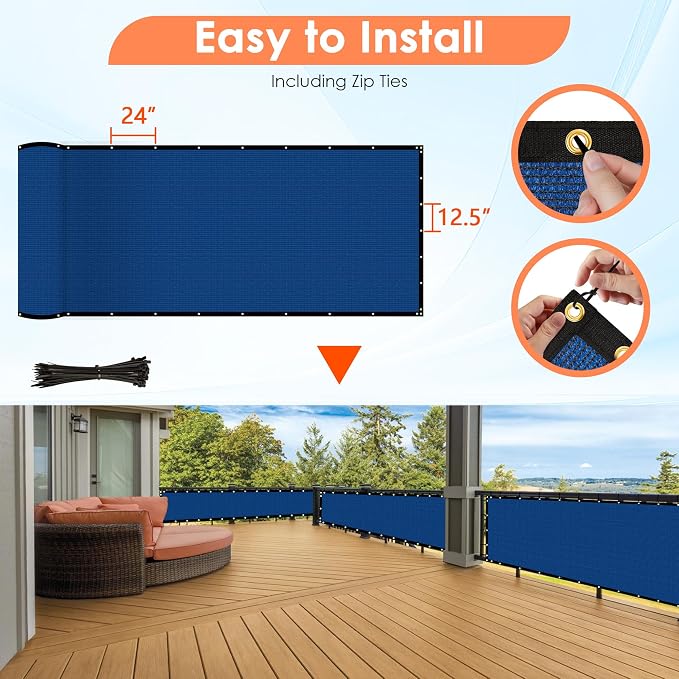 i COVER 6x25ft Fence Privacy Screen, Heavy Duty Privacy Fence Screen, Outdoor Shade Cloth Mesh Barrier, Cable Zip Ties Included, Blue