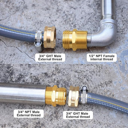 SIGURANTA Garden Hose Connector Adapter,3/4" GHT male and 3/4" NPT male Connectors, Brass Repair Fittings, for female Hose to female Hose (10 Pack)