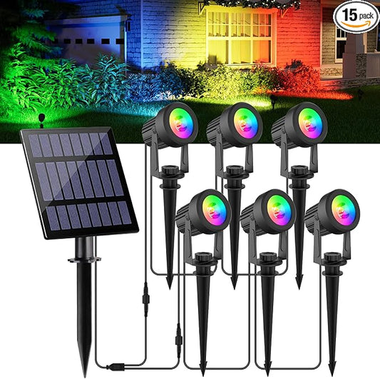 Solar Spot Lights Outdoor Color Changing,Solar RGB Spotlights Waterproof Colored Landscape Lighting Auto ON/Off Adjustable Garden Lights for Yard, Garden, Driveway, Pool, Lawn (6-in-1)